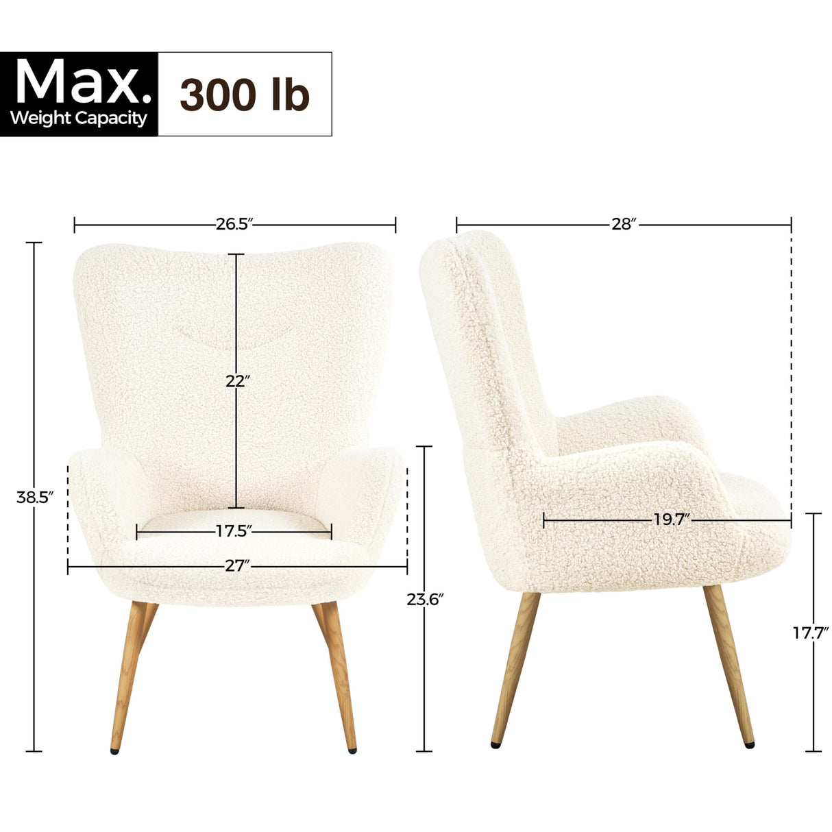 Yaheetech Accent Chair, Modern Boucle Vanity Chair with High Back and Wood-Tone Metal Legs, Sherpa Chair for Living Room, Home Office, Ivory Yaheetech