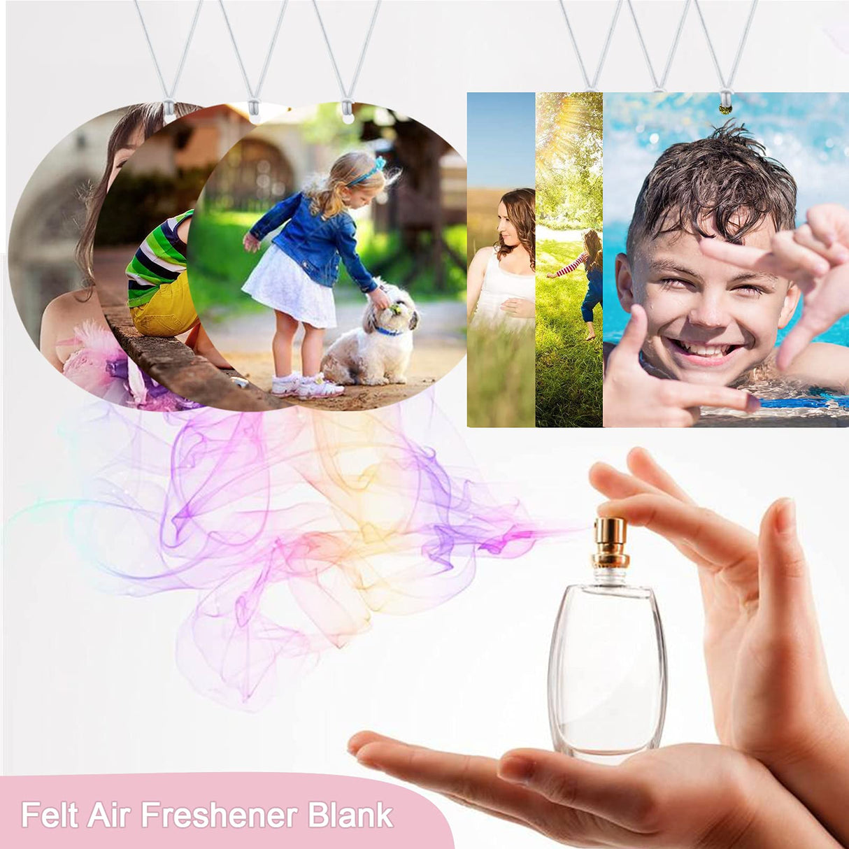 ArtCute 101Pcs Air Freshener Sublimation Blanks Kits Car Scented Hanging Sheets Polyester Felt Air Freshener Sheet for DIY Car and Home with Elastic Rope and Self-Seal Bags (Circle+Rectangle) ArtCute