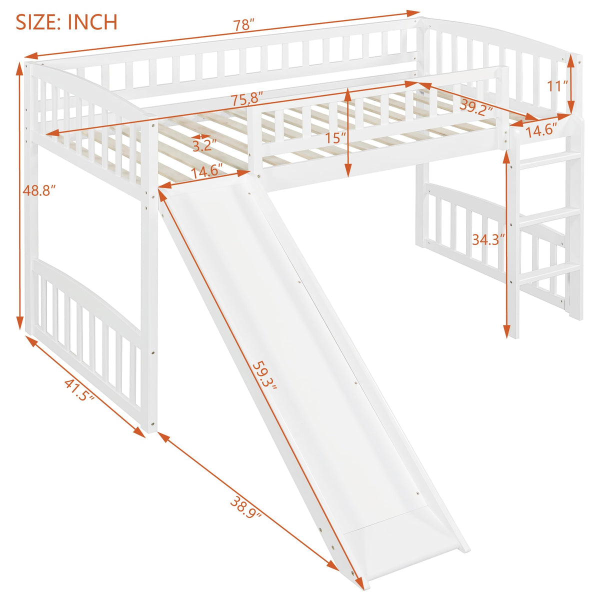 Merax Twin Size Loft Bed with Slide and Ladder, White Wooden Bed Frame, No Box Spring Needed Merax