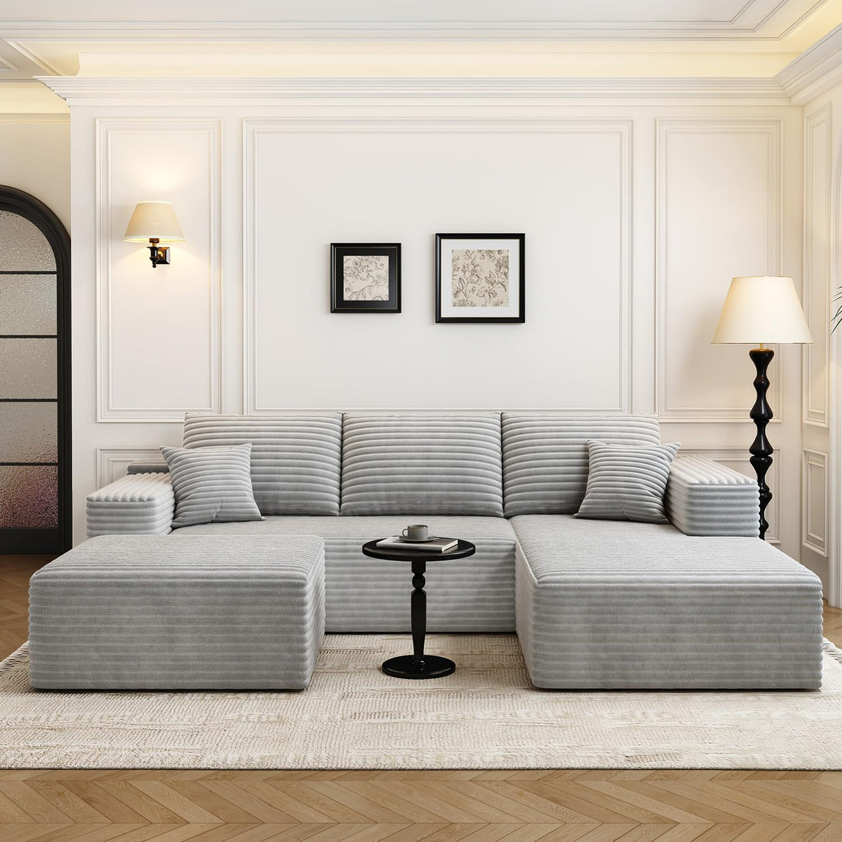 107.5" Cloud Modular Sectional Couch with 1 Ottoman,Modern Minimalist Upholstered Couches, Comfort U Shaped Sofa for Living Room,Deep Seat Corner Couch,No Assembly Required (Grey,Right Facing Chaise) Settab