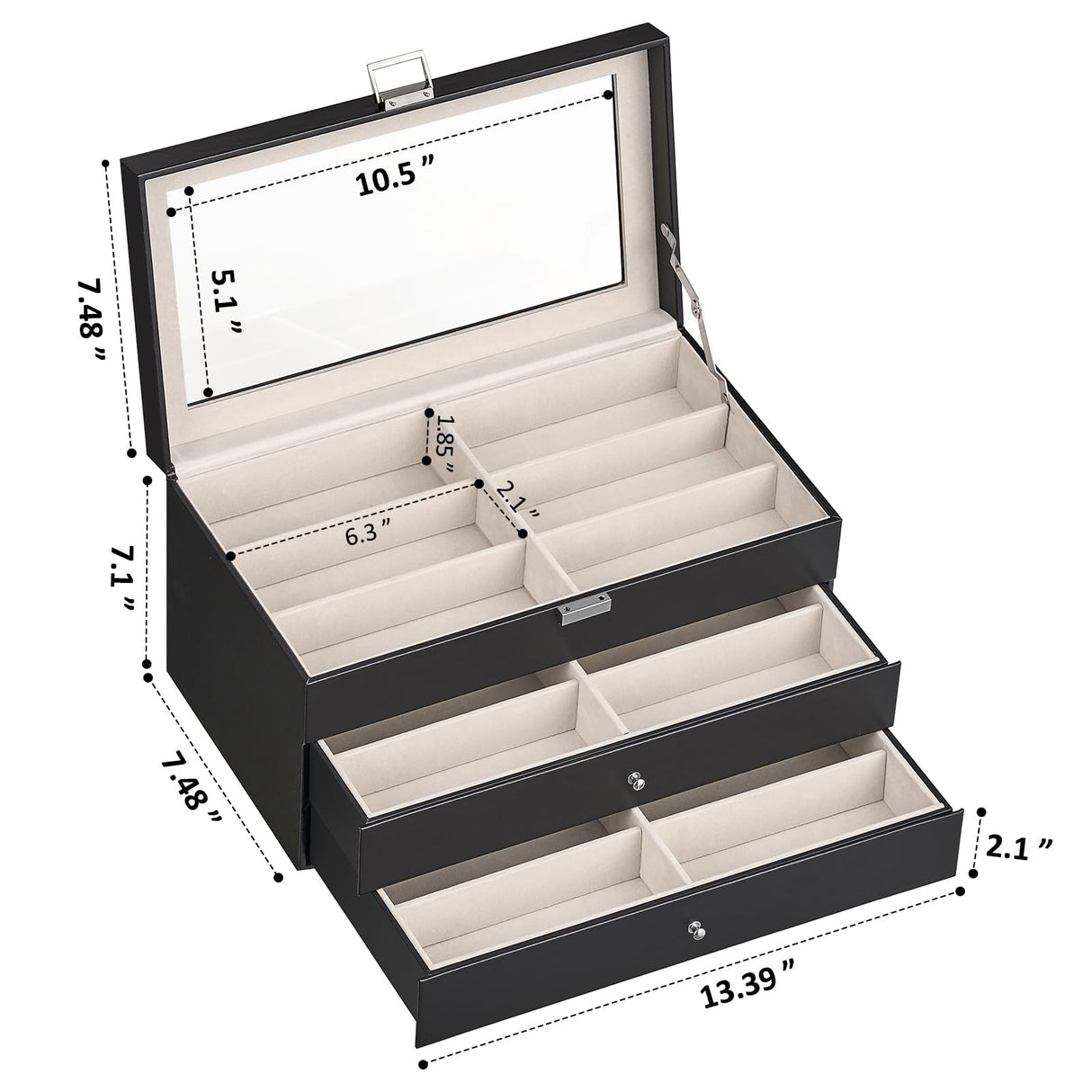 habgp Sunglasses Organizer with 18 Slots, 3-Layer Multiple Eyeglasses Eyewear Storage Glasses Holder Leather Box Display Case for Women Men - Black habgp