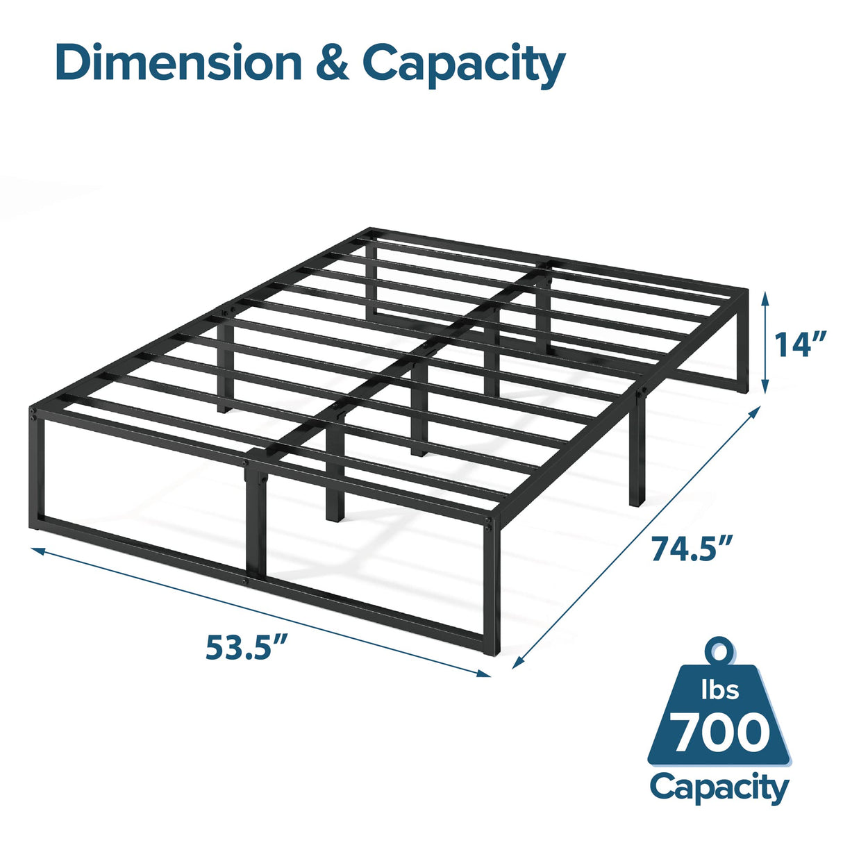 ZINUS Lorelei 14 Inch Metal Platform Bed Frame, Mattress Foundation with Steel Slat Support, No Box Spring Needed, Easy Assembly, Full, Black Zinus