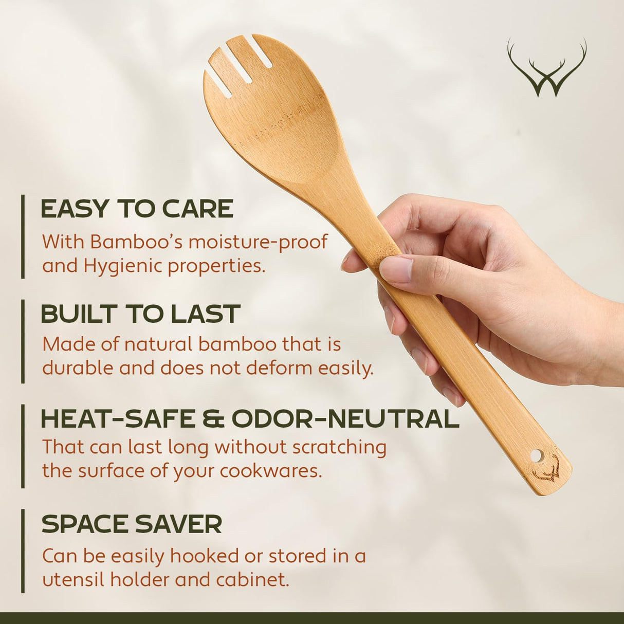 Woodlands-USA Wooden Spoons for Cooking - 6-Piece Wooden Kitchen Utensil Set - Natural Material Bamboo Spatula & wooden cooking utensils - Wooden Spatulas & Wooden Spoons Cooking Tools Set WOODLANDS USA