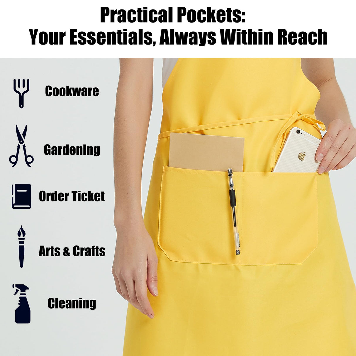 NOBONDO 12 Pack Bib Apron - Unisex white Apron Bulk with 2 Roomy Pockets Machine Washable for Kitchen Crafting BBQ Drawing NOBONDO