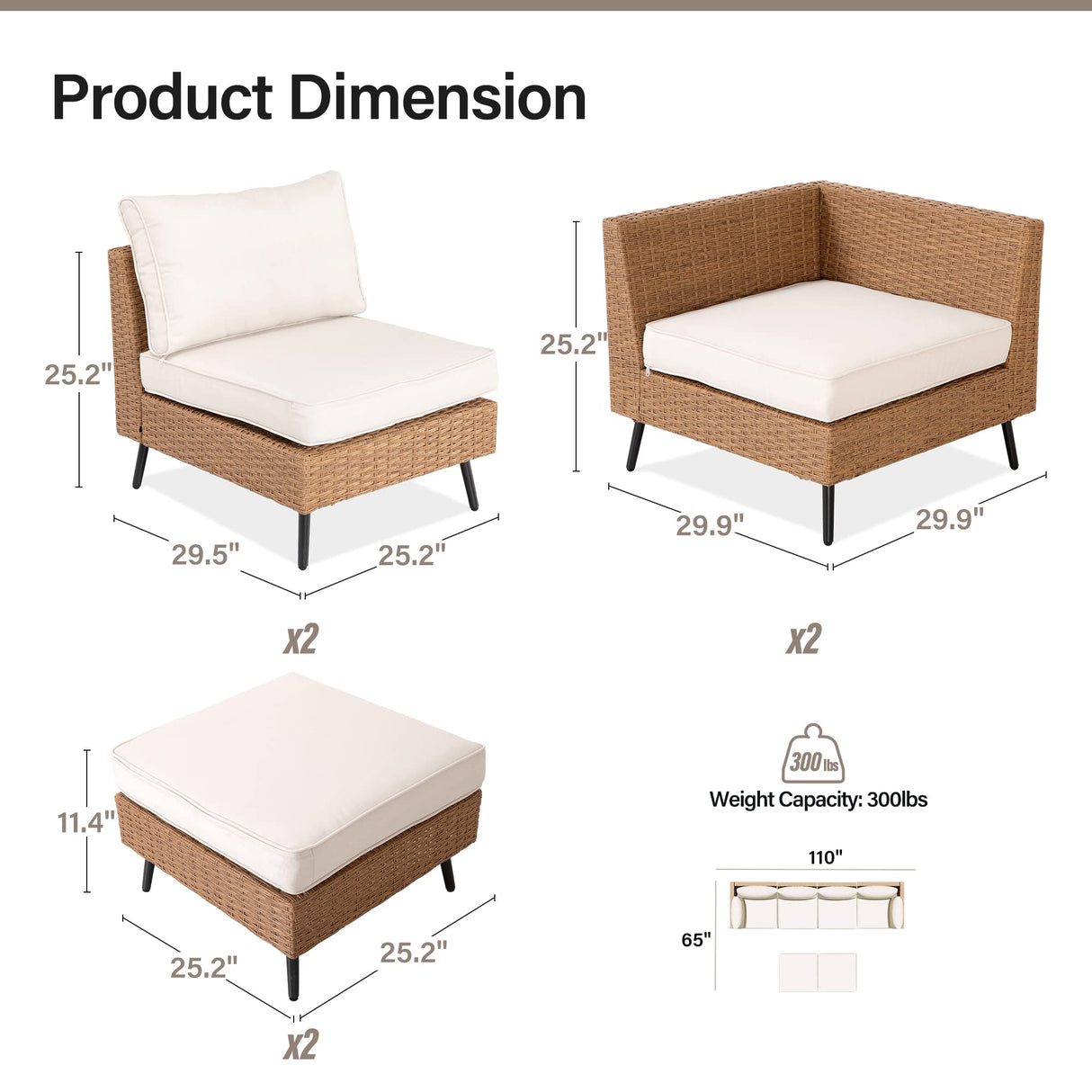 LAUSAINT HOME Outdoor Patio Furniture, 6 Piece Outdoor Sectional Sofa PE Rattan Wicker Patio Conversation Sets, All Weather Patio Furniture Set with Thick Cushions for Garden, Backyard(Beige) LAUSAINT HOME