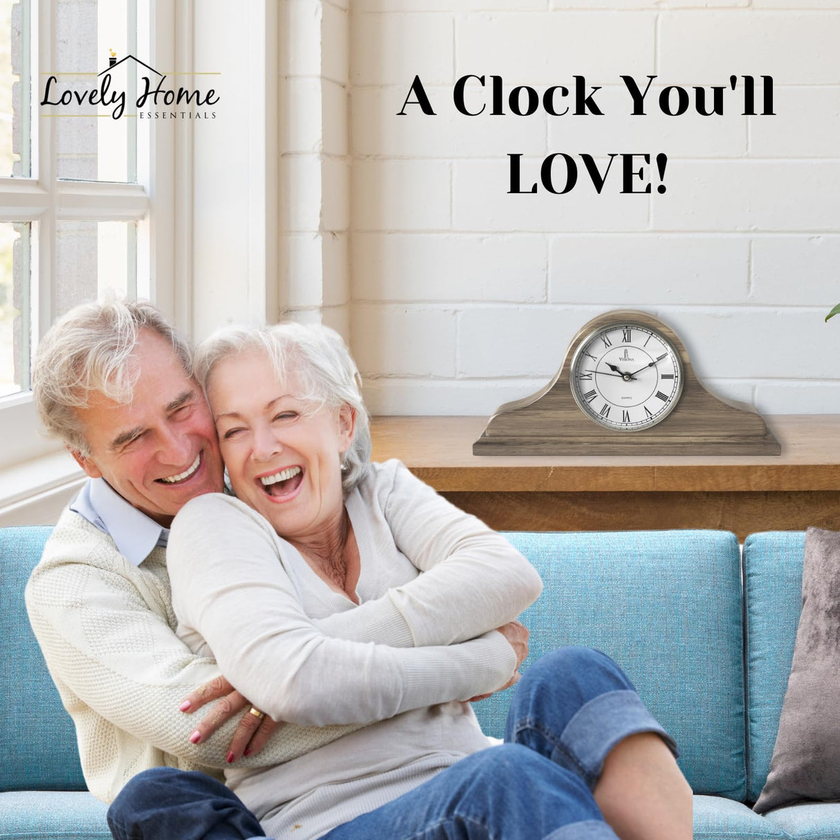 Mantel Clock Battery Operated - Grey Ash Wooden Farmhouse Mantle Clock for Living Room Decor Above Fireplace, Office, Shelf & Home Décor Gift 15x7.5 - Silent Wood Mantel Clock for Living Room Table Lovely Home Essentials