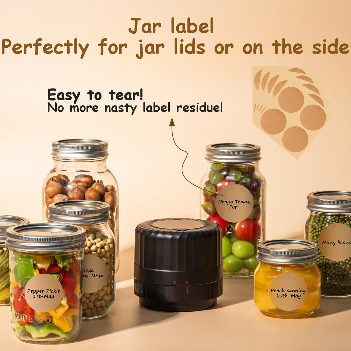 Fully Automatic Mason Jar Vacuum Sealer Kit - Auto Stop Mason Jar Vacuum Sealer Kit, Jar Vacuum Sealer for Mason Jars, Jar Vacuum Sealer, A Must-Have for Canned Foods Pantry Canning Pickling HTPOW