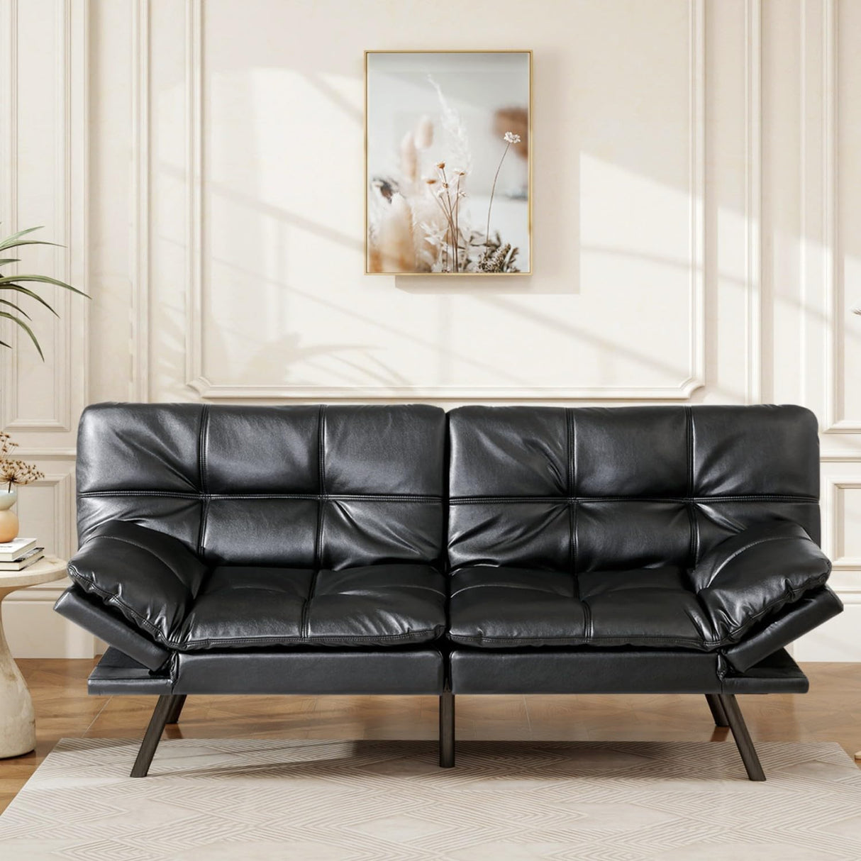 Opoiar 71" Convertible Futon Sofa Bed & Sleeper Couch - Memory Foam Loveseat Sofa with Adjustable Backrest/Armrest for Small Space, Apartment, Living Room - Black Opoiar