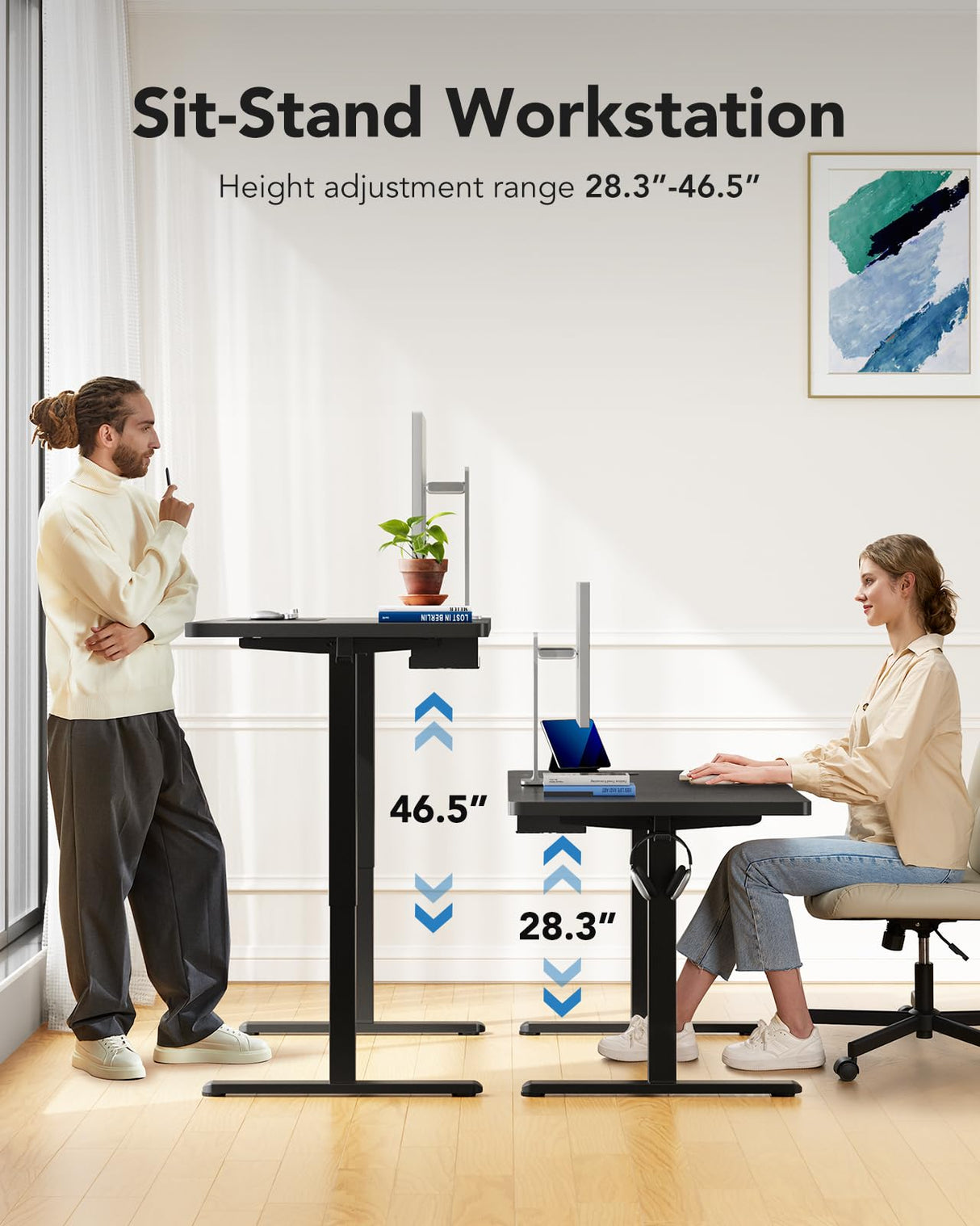 HUANUO Electric Standing Desk, 71 x 35 inch Large Height Adjustable Table, Powerful Brushless Motor, 4 Memory Preset, Sit Stand Up Desk, Home Office Computer Table with Thick T-Shaped Frame HUANUO