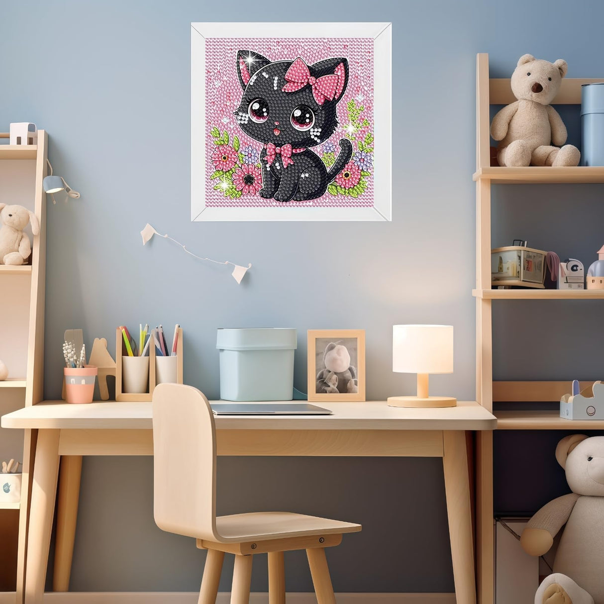 Diamond Art Kits for Kids with Wooden Frame, Cat Animal Diamond Art for Kids Ages 8-12, Full Drill Small Diamond Painting Kits for Kid Beginners, DIY Big Gem Art for Home Wall Art Decor 7X7 inch CSZPPQAF
