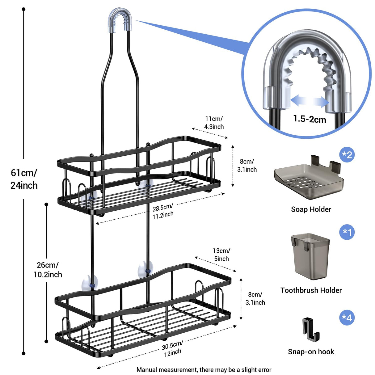 Aitatty Hanging Shower Caddy Bathroom Organizer: Rustproof Shower Shelf Racks Over Shower Head - No Drilling Inside Bath Shower Rack Shelves Over Showerhead for Shampoo with Soap Holder Black Aitatty
