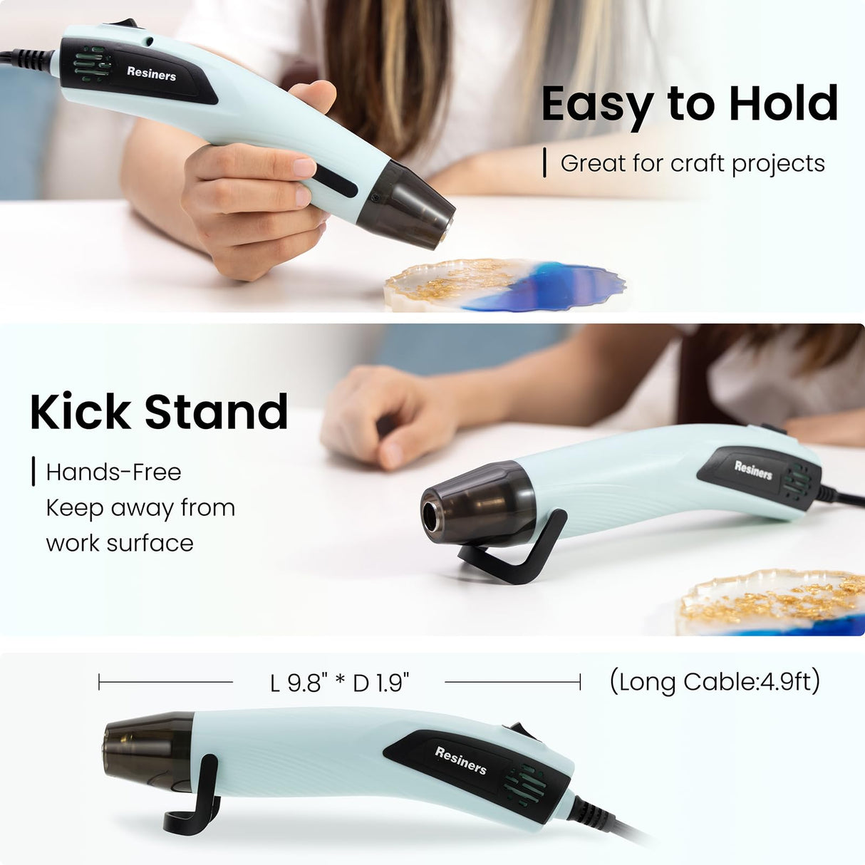 Resiners Heat Gun & UV Light - 50W 662℉ (350℃) Heat for Epoxy Resin, Bubble Remove, DIY Glitter Tumblers, Vinyl Shrinking Wrap, Embossing, Candle Making Resiners