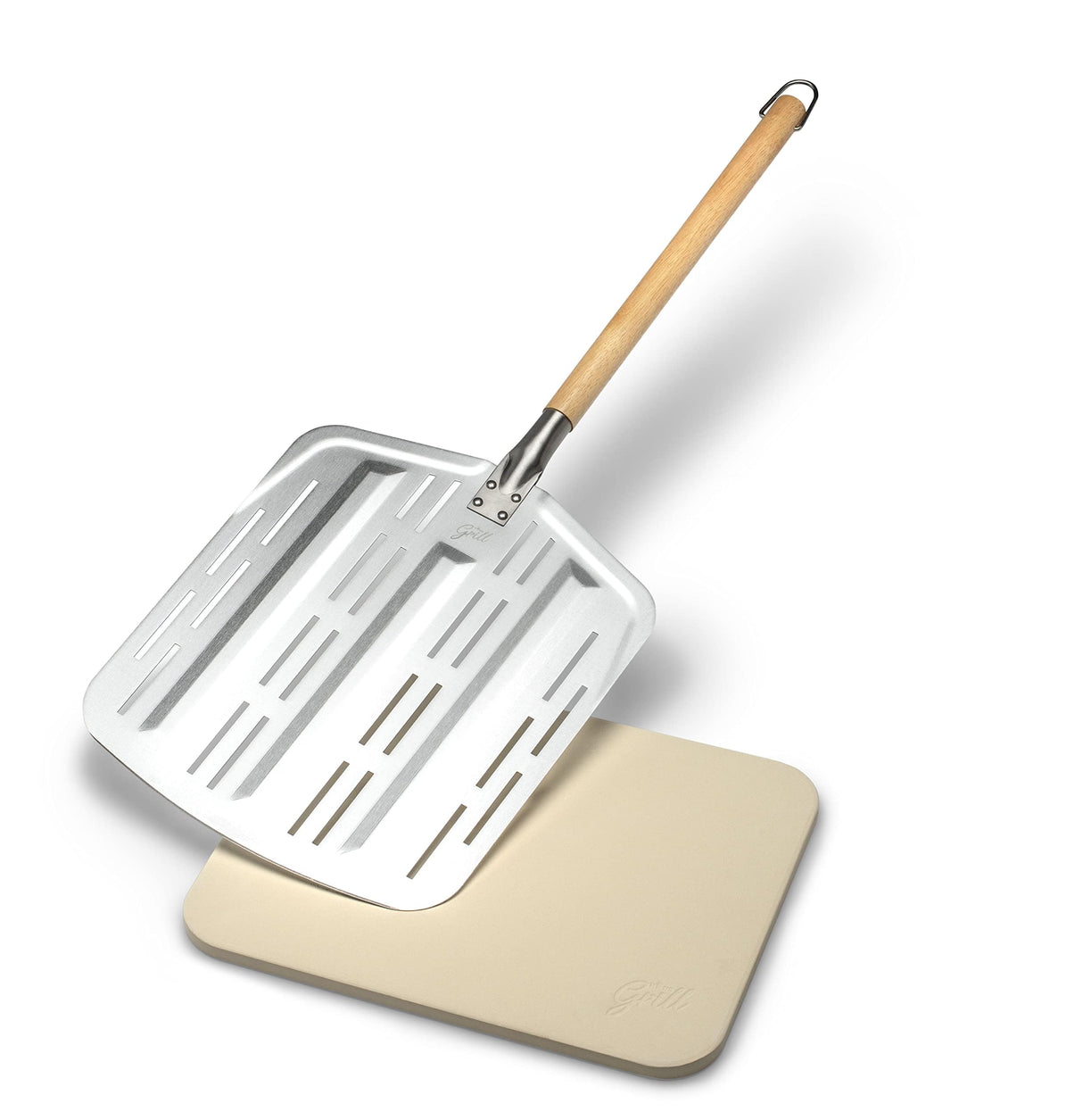 Hans Grill Pizza Stone PRO XL Baking Stone For Pizzas use in Oven, Grill or BBQ FREE Long Handled Anodised Aluminium Pizza Peel | Rectangular Stone 15 x 12" Inches | For Pies, Pastry, Bread, Calzone Hans Grill