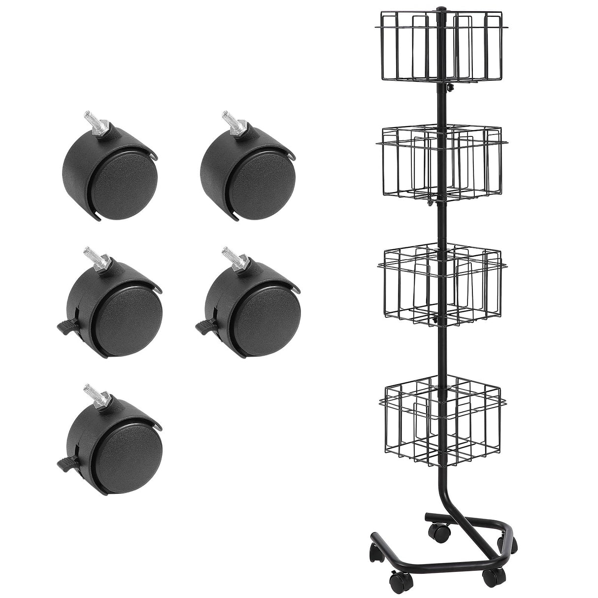 VEVOR Brochure Display Rack, 4-Tier 32 Pockets Rotating Magazine Literature Display Stand for Postcards, 360° Spinning Greeting Cards Rack with 5 Wheels (2 Lockable) for Shop Exhibitions Office VEVOR
