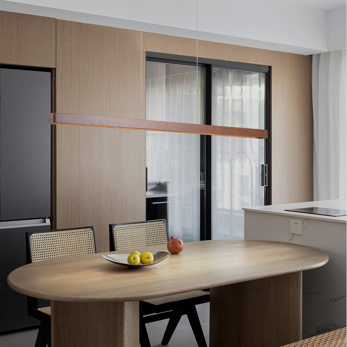 YISDESIGN 71" Wood Linear Pendant Light Wood Linear Dinning Room Light Island Lights LED Dimmable Linear Chandelier 40w for Dining Room Pool Table Walnut Color YISDESIGN