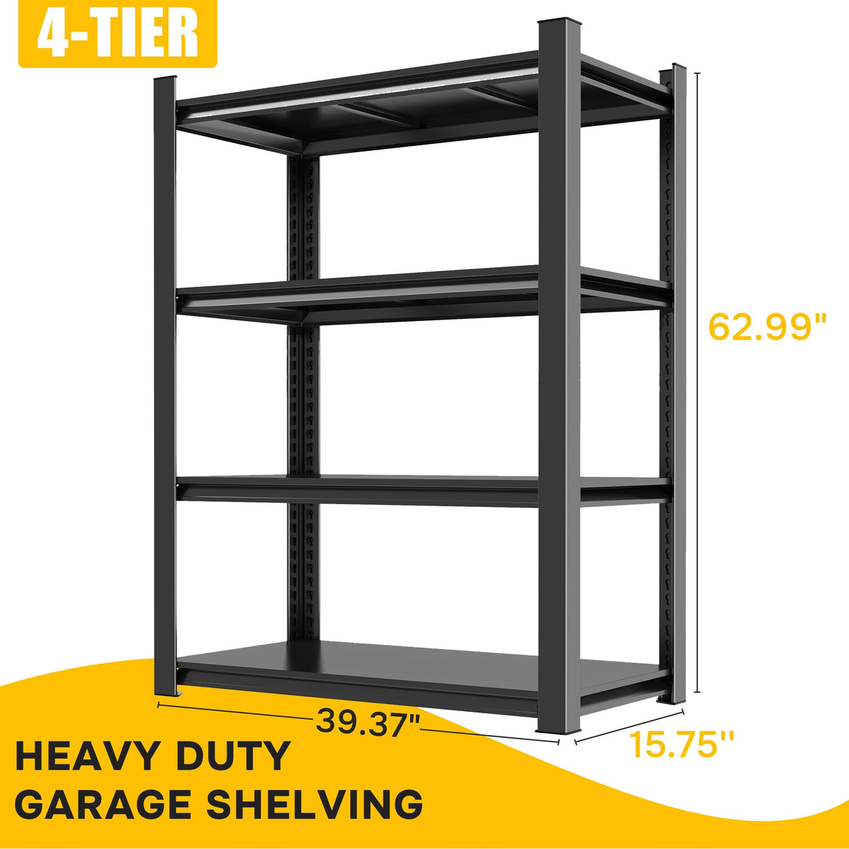 Leariso 4-Tier Heavy Duty Metal Garage Shelving Units, Adjustable & Detachable Storage Shelves, Industrial Steel Rack Shelf for Garage Storage, Tools, & Equipment (Black-63.00H*39.37W, 15.75D-4Tier) Leariso