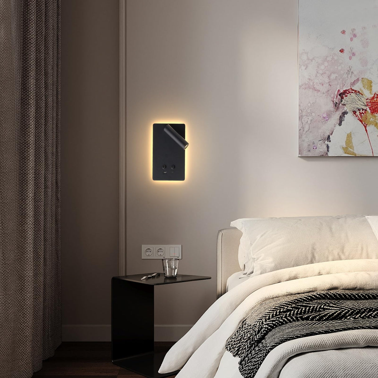 LED Reading Light Wall Mounted Lamp with 3 Brightness Dimmable & USB C+A Ports, Black Bedside Wall Lamps for Bedroom, Wall Sconce with Switch, Bed Lights for Headboard, Hotel, Bunk Bed, Dorm MOLUOLA LIGHTING
