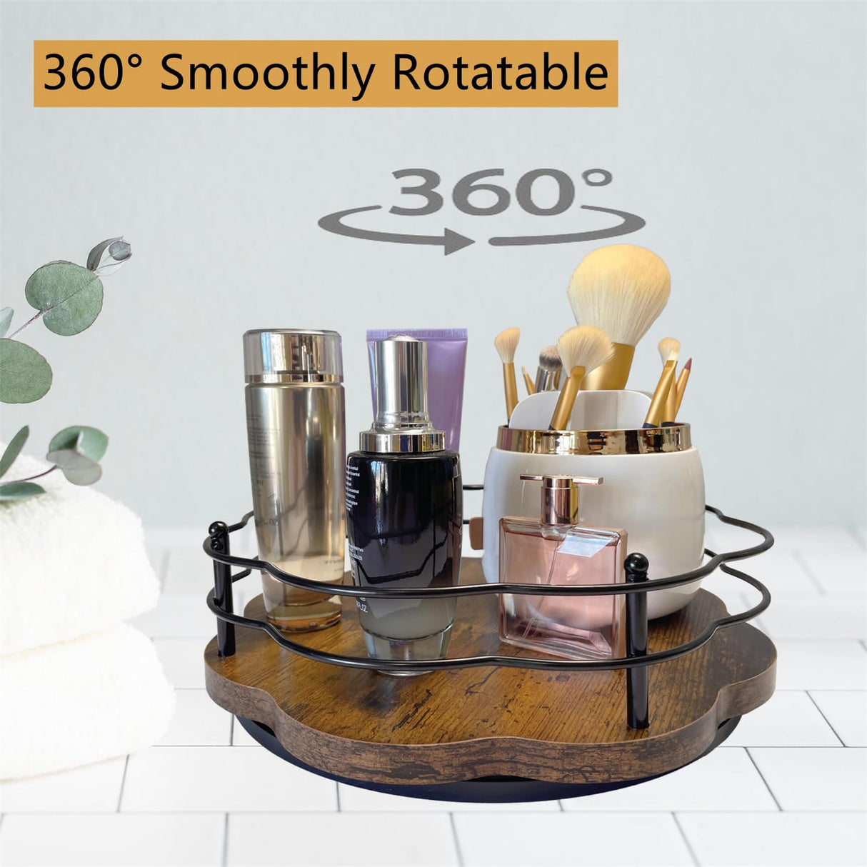 BaiWinlar 12" Wood Lazy Susan Turntable Organizer, 360°Rotating Non-Slip Lazy Susan Spice Rack Organizer with Higher Edge for Table Top Cabinet Kitchen Countertop Dining Table Coffee Bar Storage BaiWinlar