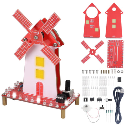 DIY Windmill Solder Practice Kit for Beginners, Soldering Practice Kit with LED Flashing Light & Adjustable Rotation Speed for Students Soldering Training, School STEM Education Project