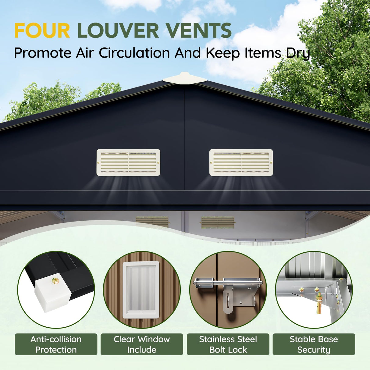 Breezz Outdoor Storage Shed 10 x 12ft. Utility Tool Shed Metal Storage Garden Shed with Lockable Doors, Windows & Metal Frame Floor for Patio Storage,Brown BreezZ