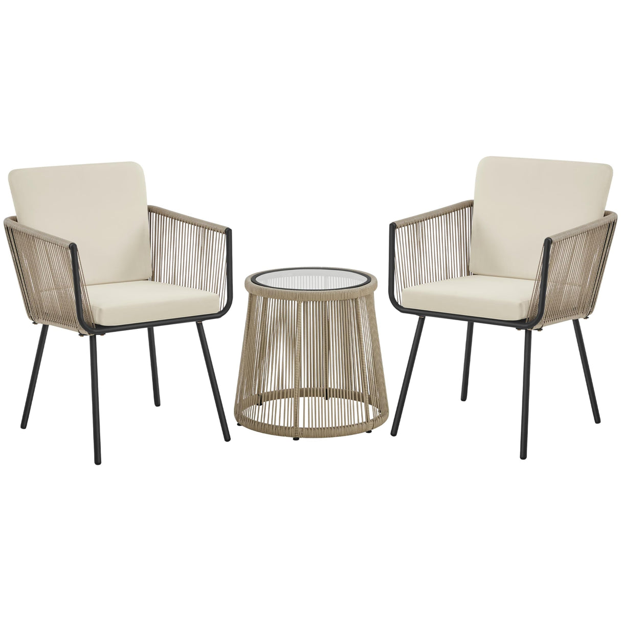 Yaheetech 3-Piece Patio Furniture Set, Outdoor PE Rattan Wicker Bistro Set w/ 2 Chairs & Tempered Glass Top Table & Cushions, for Poolside/Porch/Garden/Yard Yaheetech