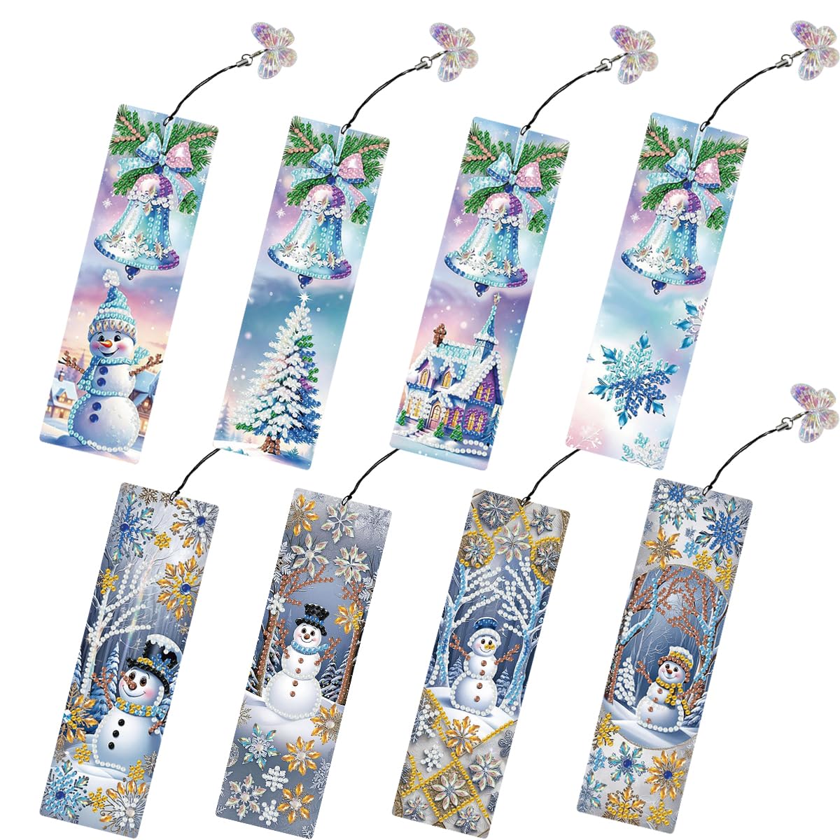 8 Pcs 5D Diamond Art Bookmarks for Reading Lovers, Handmade DIY Diamond Painting Book Marks with Tassels for DIY Making Beginners Adults Arts Craft Supplies (Snowman) JBTM24