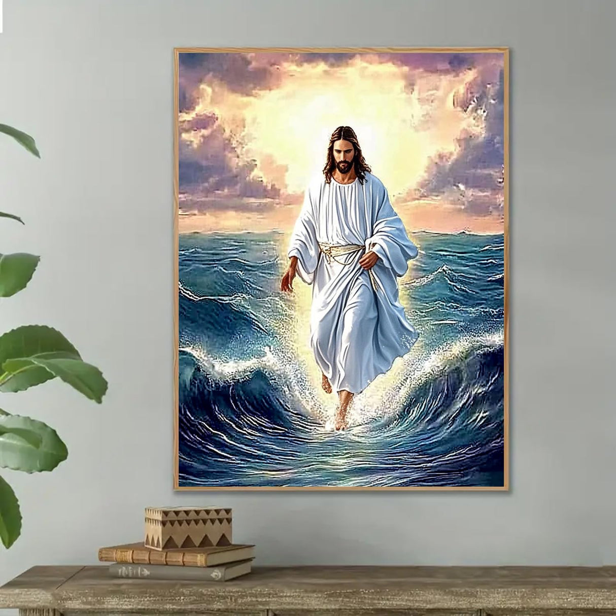 DIYDECORFUN Jesus Walk On Sea Diamond Painting Kits for Adults, 5D Jesus Christ Diamond Art Kits, Full Round Diamond Dots Painting with Numbers,Religious Christmas Beads Gem Art for Decor12x16Inches DIYDECORFUN