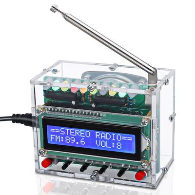 FM Radio Kit, ICSTATION Soldering Projects Radio with LED Flashing Lights FM 87-108MHz Soldering Practice Kit DIY Radio Kit LCD1602 Display for Learning Teaching STEM Education Father's Day Present