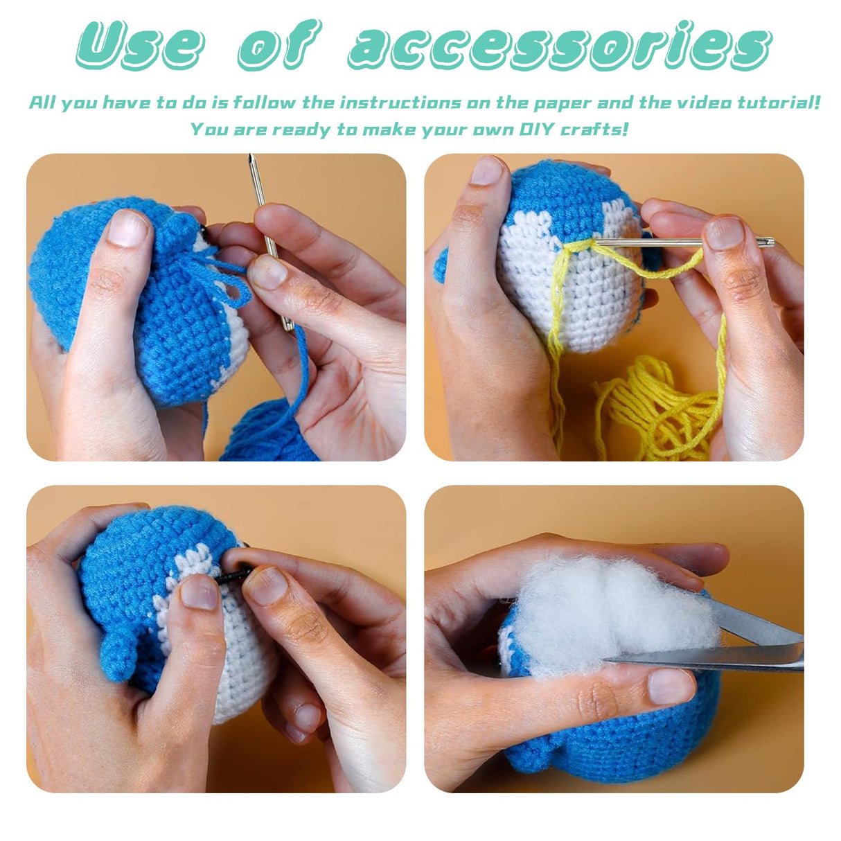 Crochet Kit for Beginners Kids Adults - Amigurumi Crocheting Animal Kits, Beginner Knitting Set DIY Art Craft, 3 Pattern Owl, Penguin, Frog, Easy to Learn Tutorials, Yarns, Hook, for Girls Age 12+ Andgiv