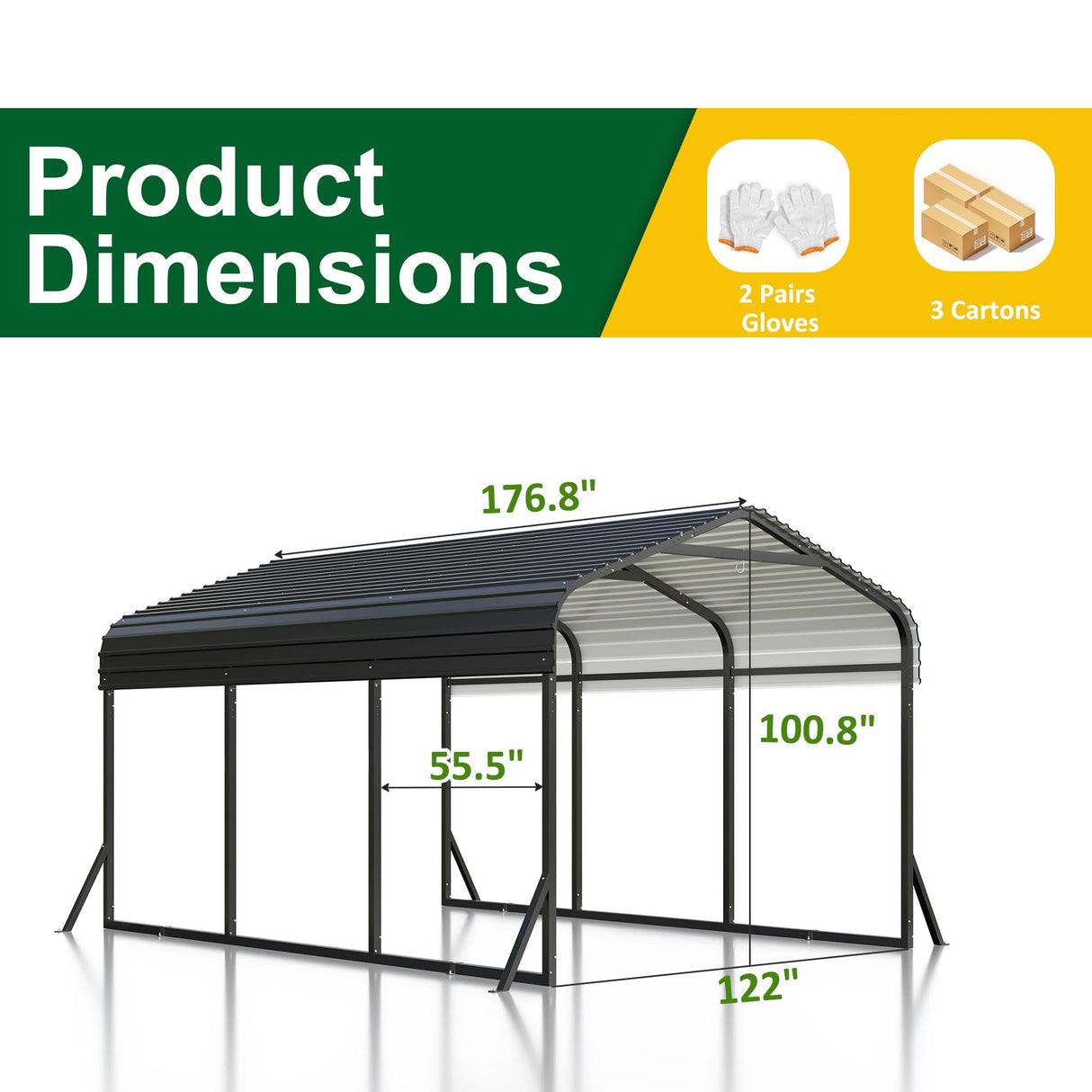 VIWAT Carport 10x15 FT, Metal Carport with Enhanced Base, Outdoor Heavy Duty Garage Galvanized Car Shelter for Pickup, Car, Boat and Tractors VIWAT