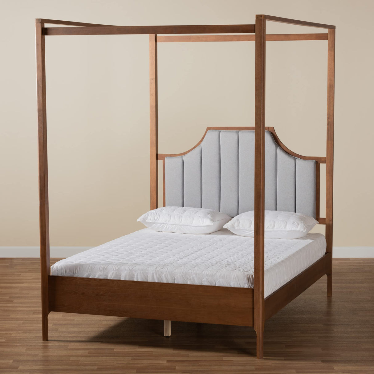Baxton Studio Dakota Platform Canopy Bed, Queen, Light Grey/Ash Walnut Baxton Studio