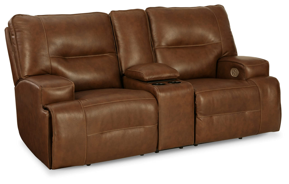 Signature Design by Ashley Francesca Modern Tufted Leather Power Reclining Loveseat with Console and Adjustable Headrest, Dark Brown Signature Design by Ashley