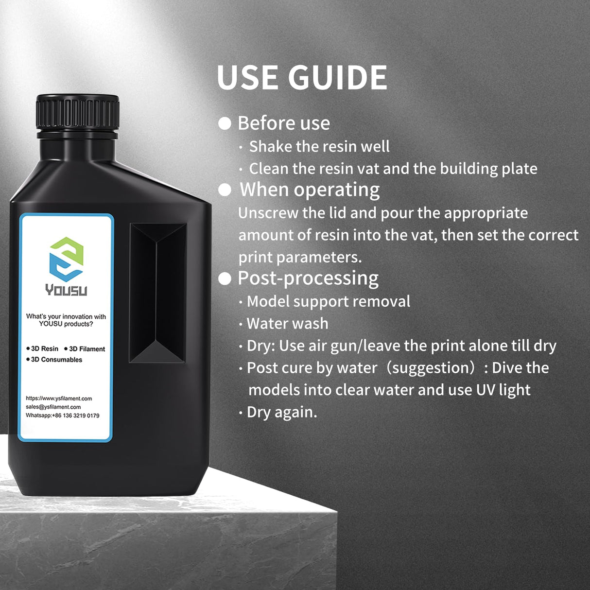 YOUSU Nylon-Like Tough Resin 3D Printer Resin with High Resistance, Functional High-Resolution, 405nm UV Light Curing 3D Printing Liquid for LCD DLP 3D Printer and 8K Capable (1kg, Black) Yousu