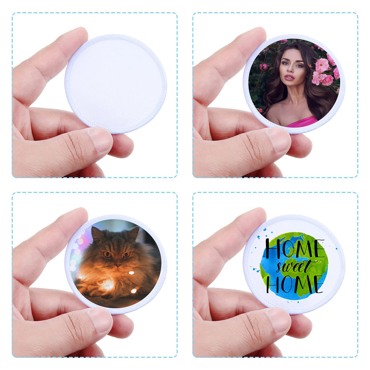 Waydress 16 Pieces Sublimation Hat Patch Fabric Iron-on Circular Blanks Patch for Clothes Uniforms Backpacks Crafts or Other Objects(White Border) Waydress