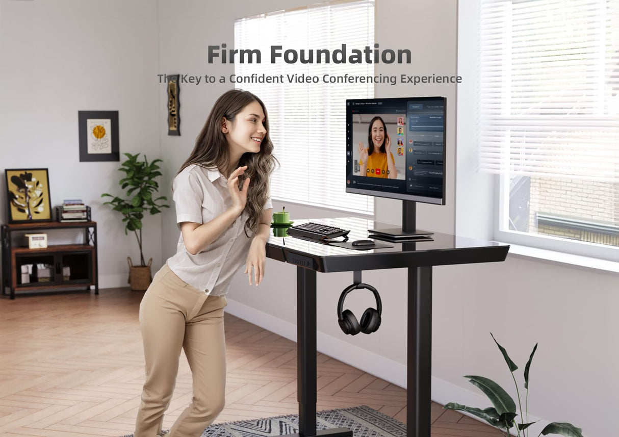 YDN Glass Standing Desk with Drawers, 55 x 24 Inch Electric Stand Up Desk with USB Ports, Adjustable Height Desk for Home Office, Black YDN