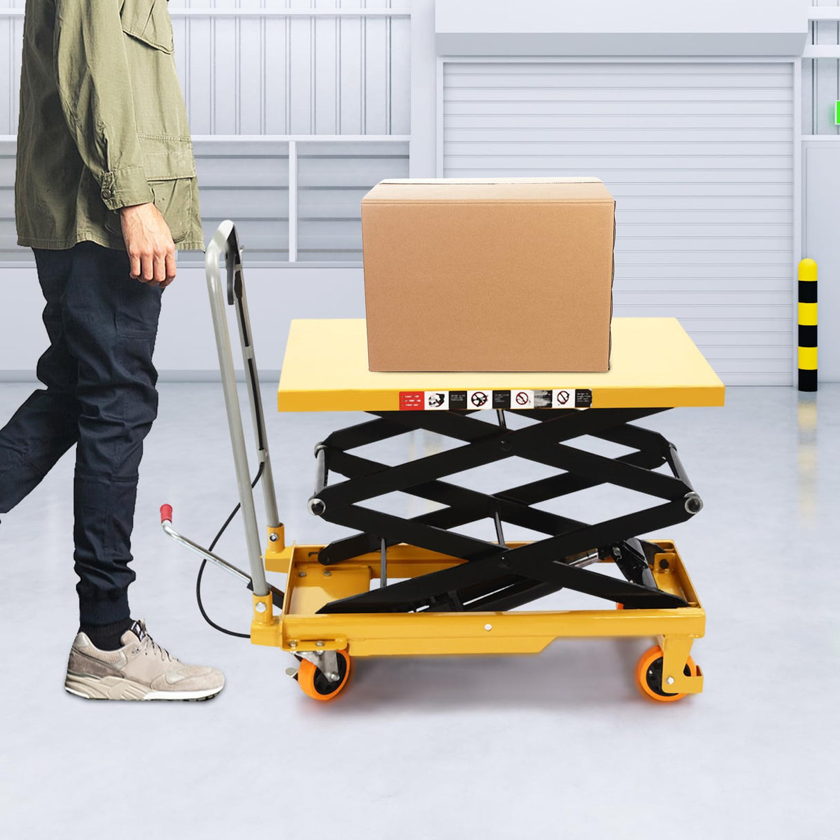 RustyVioum Hydraulic Lift Table 770lbs Capacity Double Scissor Lift Table with 4 Wheels Manual Hydraulic Table Cart Hydraulic Material Lift Pallet Truck for Factories, Warehouses Supermarkets RustyVioum