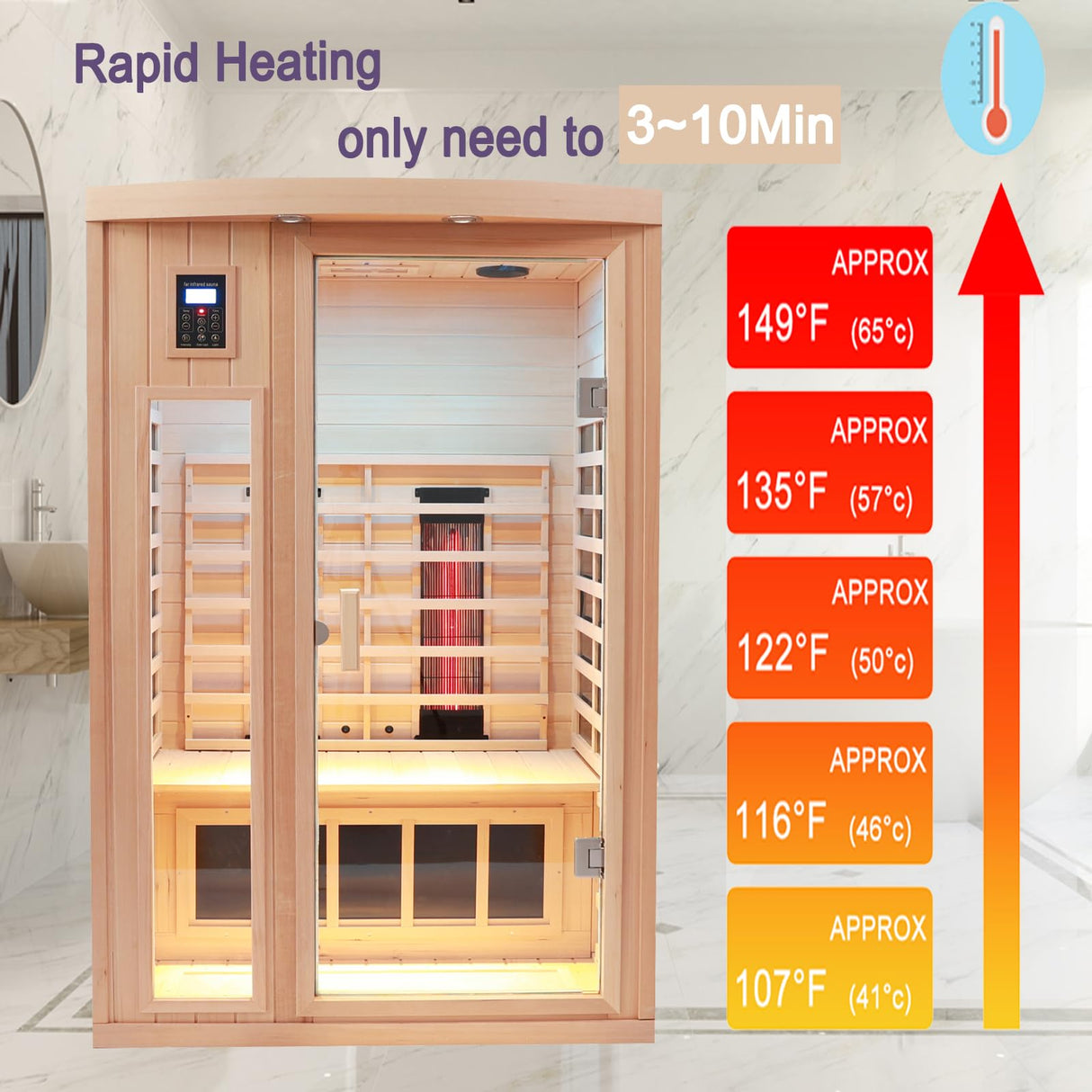KUNSANA Ceramic Infrared Sauna 2 Person Far Infrared Sauna Hemlock Saunas Room for Home 2 in 1 Indoor Sauna with Low EMF Heaters + Ceramic Heating Cubes-Chromotherapy-Bluetooth Speaker KUNSANA
