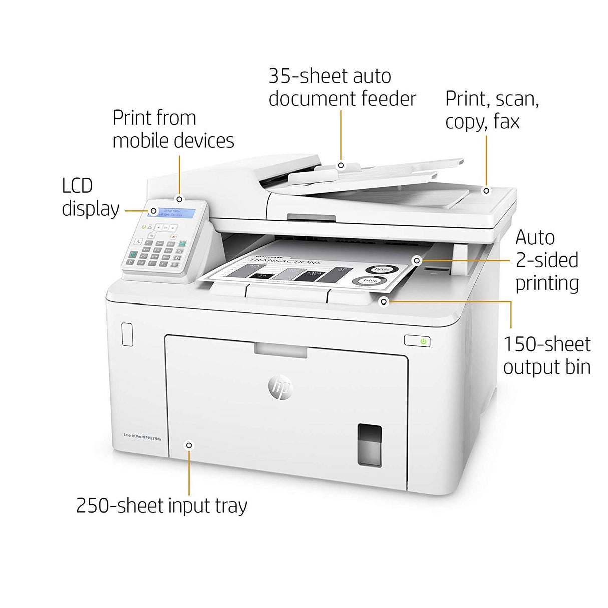 HP LaserJet Pro MFP M227fdn Monochrome All-in-One Printer with built-in Ethernet & 2-sided printing, (G3Q79A) HP
