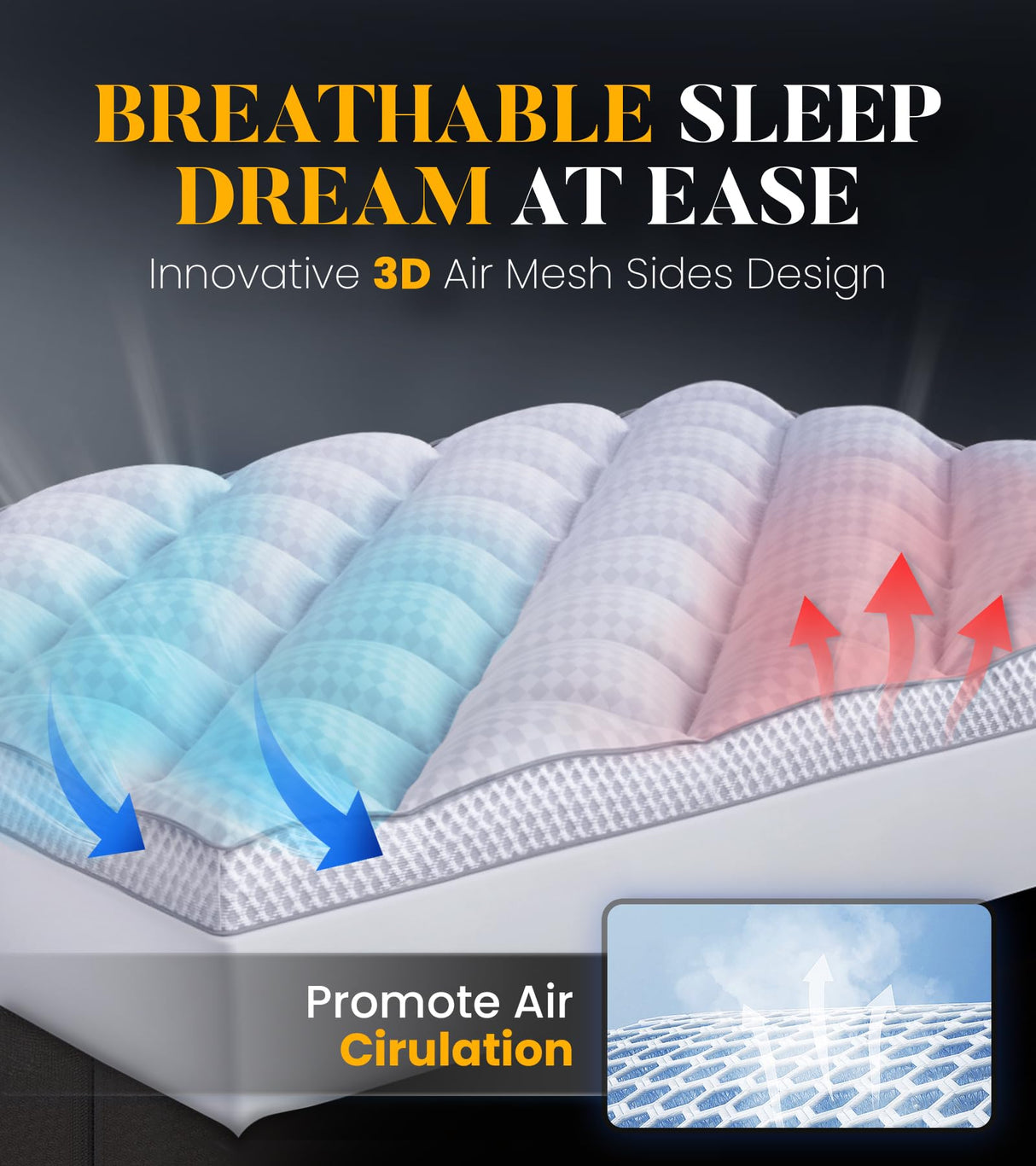 3 Inch Ultra-Fluffy Memory Foam Mattress Topper Queen for Back Pain, Extra Soft Pillow Top Queen Mattress Topper with 4X Support, Mattress Pad with Breathable Air Mesh Sides, 6-21'' Deep Pocket Milcabe