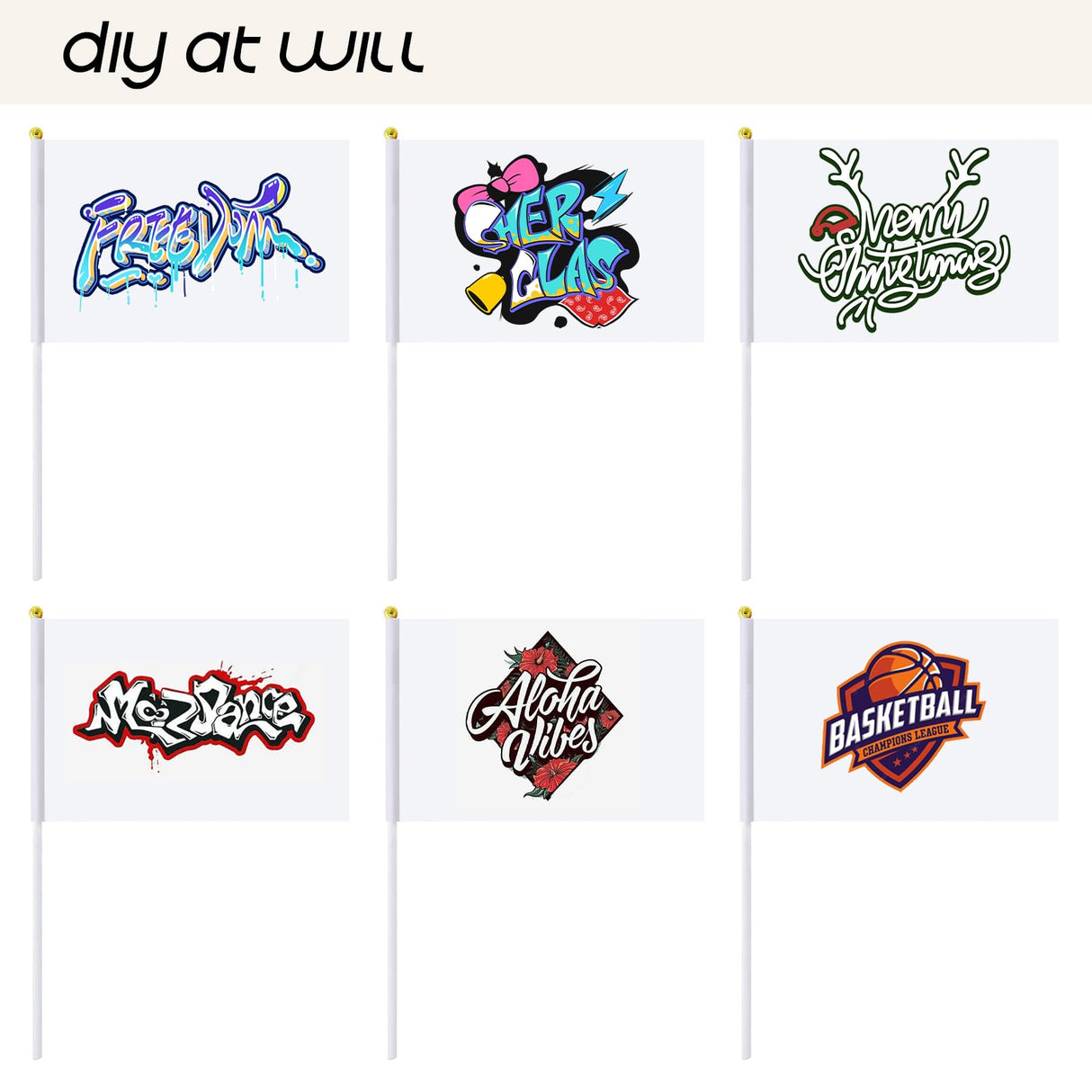 Hyuetrsa 200 Pcs Solid White Blank Sublimation Flags Small Hand Held Sublimation Flags, Mini White DIY Graffiti Flags on Stick,Party Decorations for Parades Birthday Wedding Events Celebration Hyuetrsa