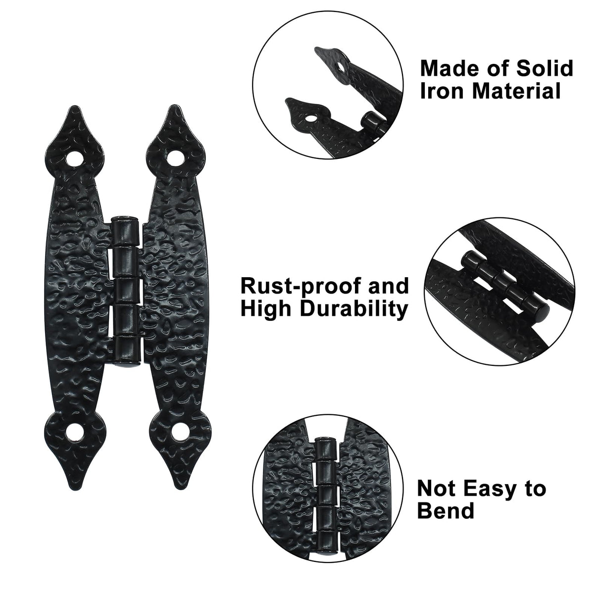 Murtenze 12 Pack 3.5 Inch Black Antique H Hinges Cold Rolled Steel Cabinet Hinge Flat Hinges Flush Mount Door Hinges Decorative Hinges for Cabinet Drawer Jewelry Box Murtenze