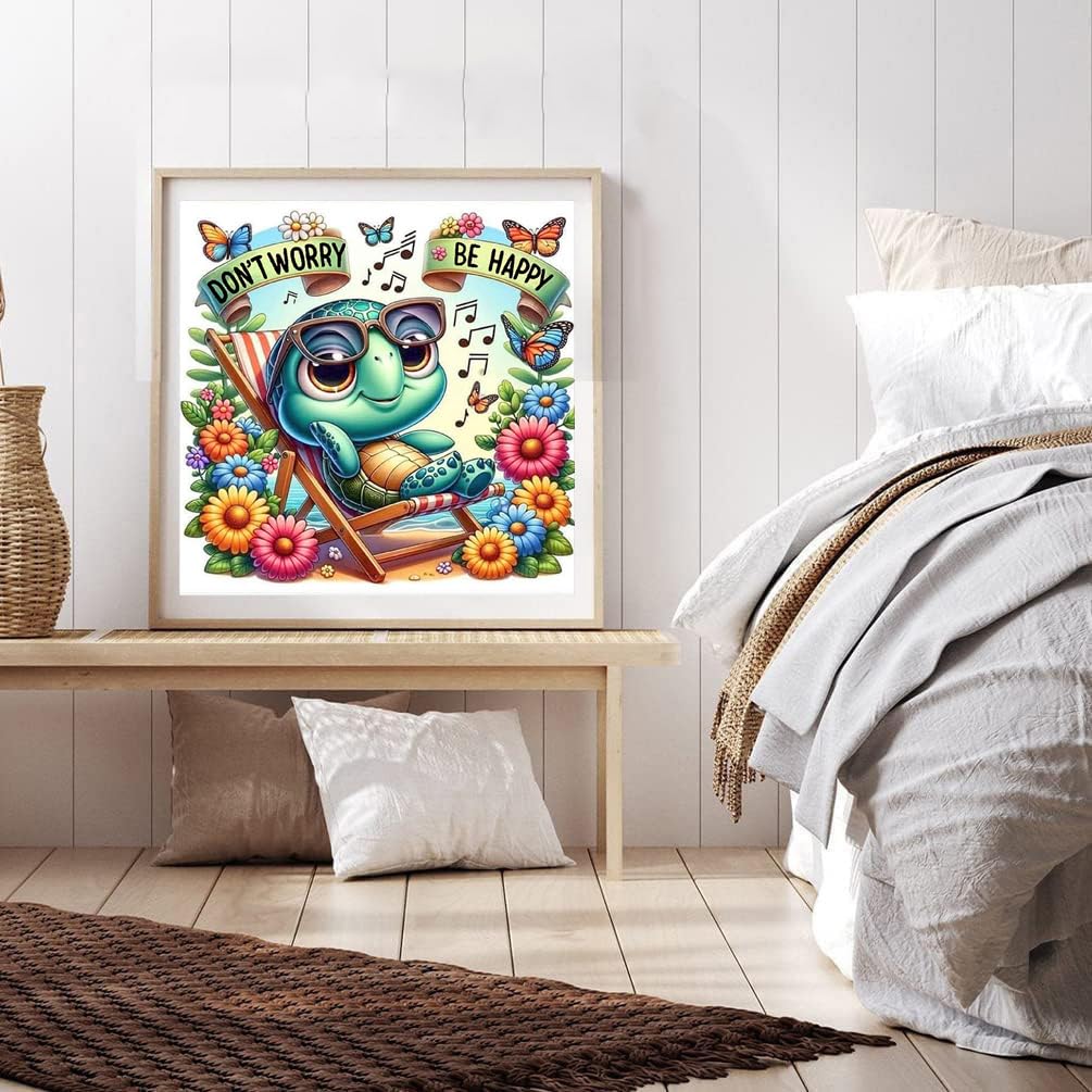 Lophomie Diamond Art Kits for Adults, 5D DIY Turtle Diamond Painting Kits for Adults Beginners, Diamond Dots Kits Gem Arts Crafts for Home Wall Decor 14x14 Inch(Don't Worry, Be Happy) Lophomie