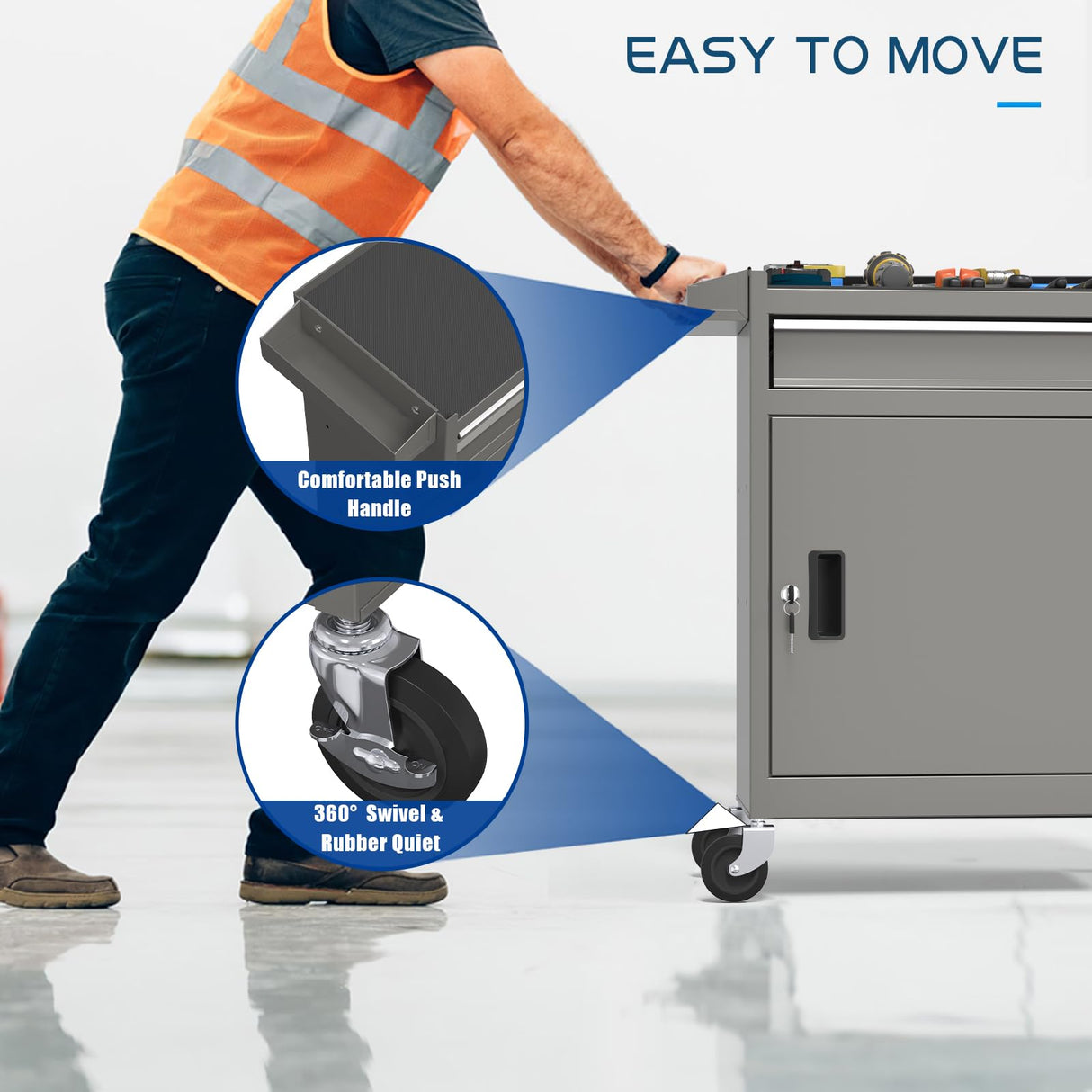 5-Drawers Gray Tool Chest, 2-in-1 Mechanic Rolling Tool Box Removable Lockable Tool Storage Cabinet, Metal Tool Cart with Drawers and Wheels for Garage, Workshop CMFYDAILY