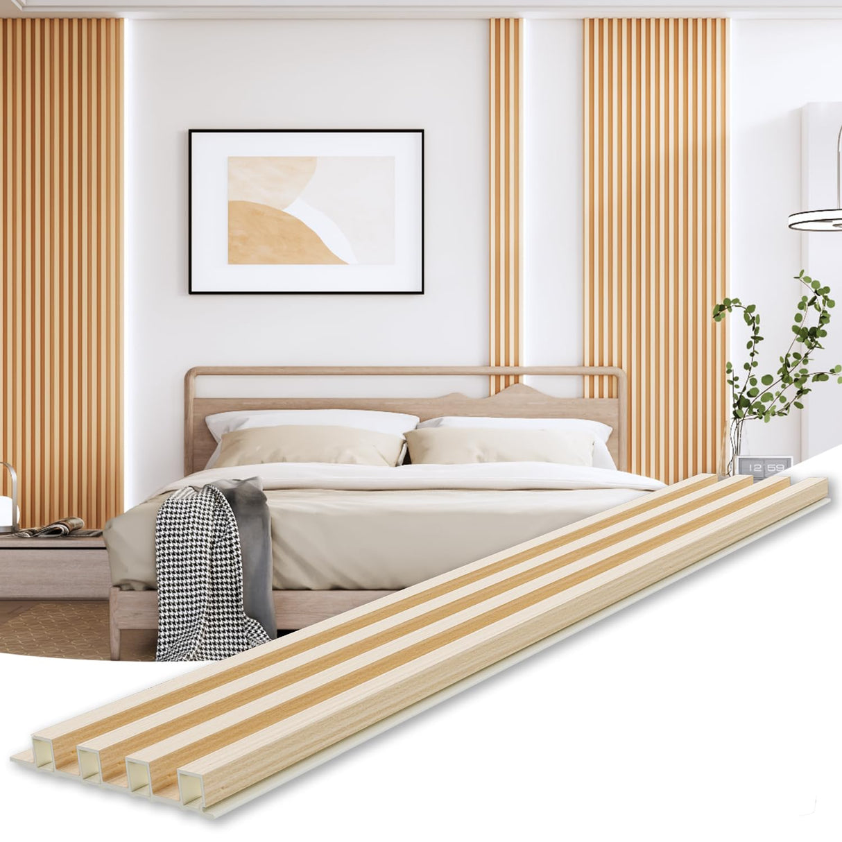 WPC Slat Wall Paneling, Modern Accent 3D Wall Panels, 8-Piece 94.5" x 6.6" TV Wall Panel, Bedroom, Living Room, Oak Carlo Schdoo