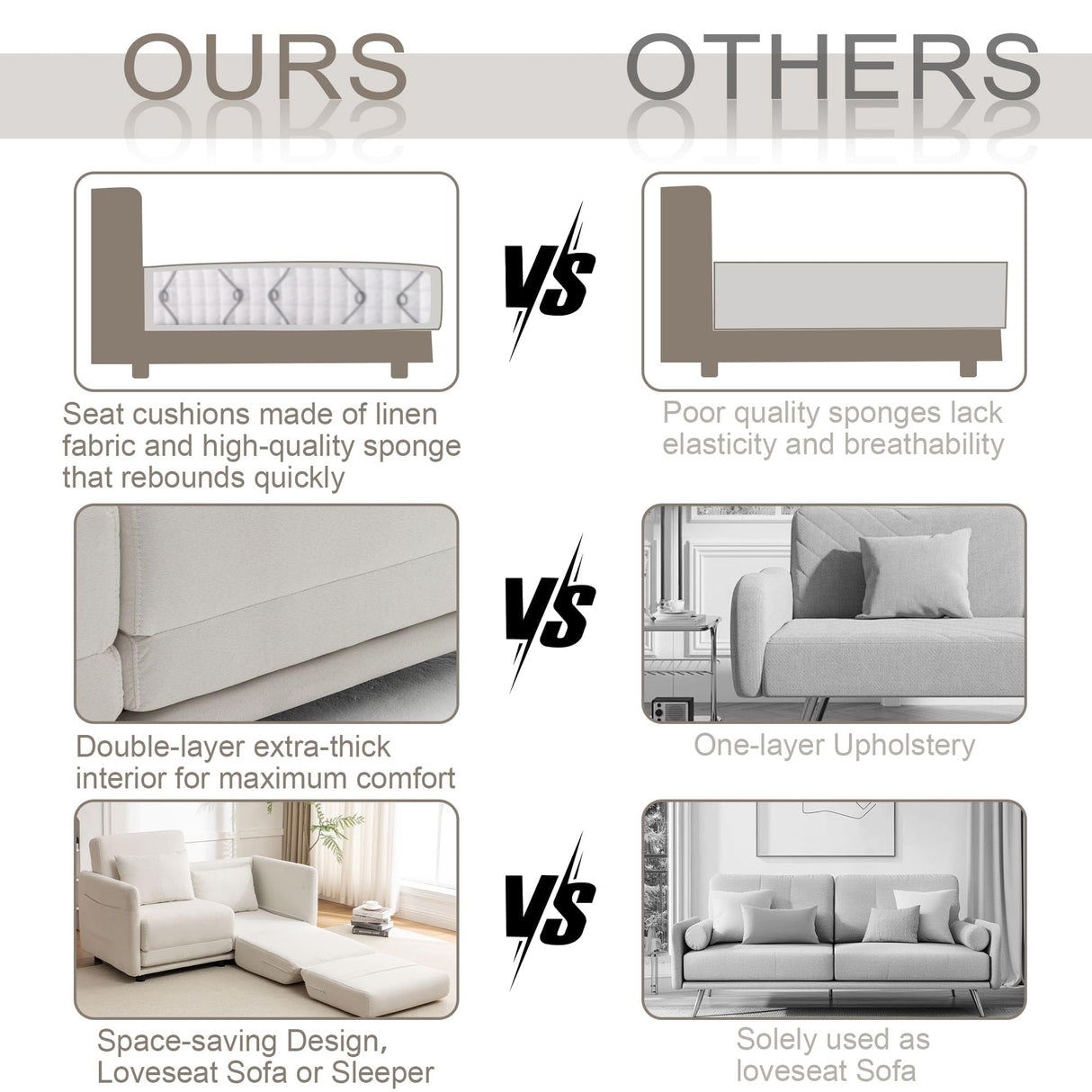 Korser 56.3" W x 74.8" L Full Size Pull Out Sofa Couch, Small Fold Floor Sofa Bed with Side Pockets, Loveseat Sleeper with Breathable & Washable Cover, Futon Couch for Living Room or Bedroom, White Korser