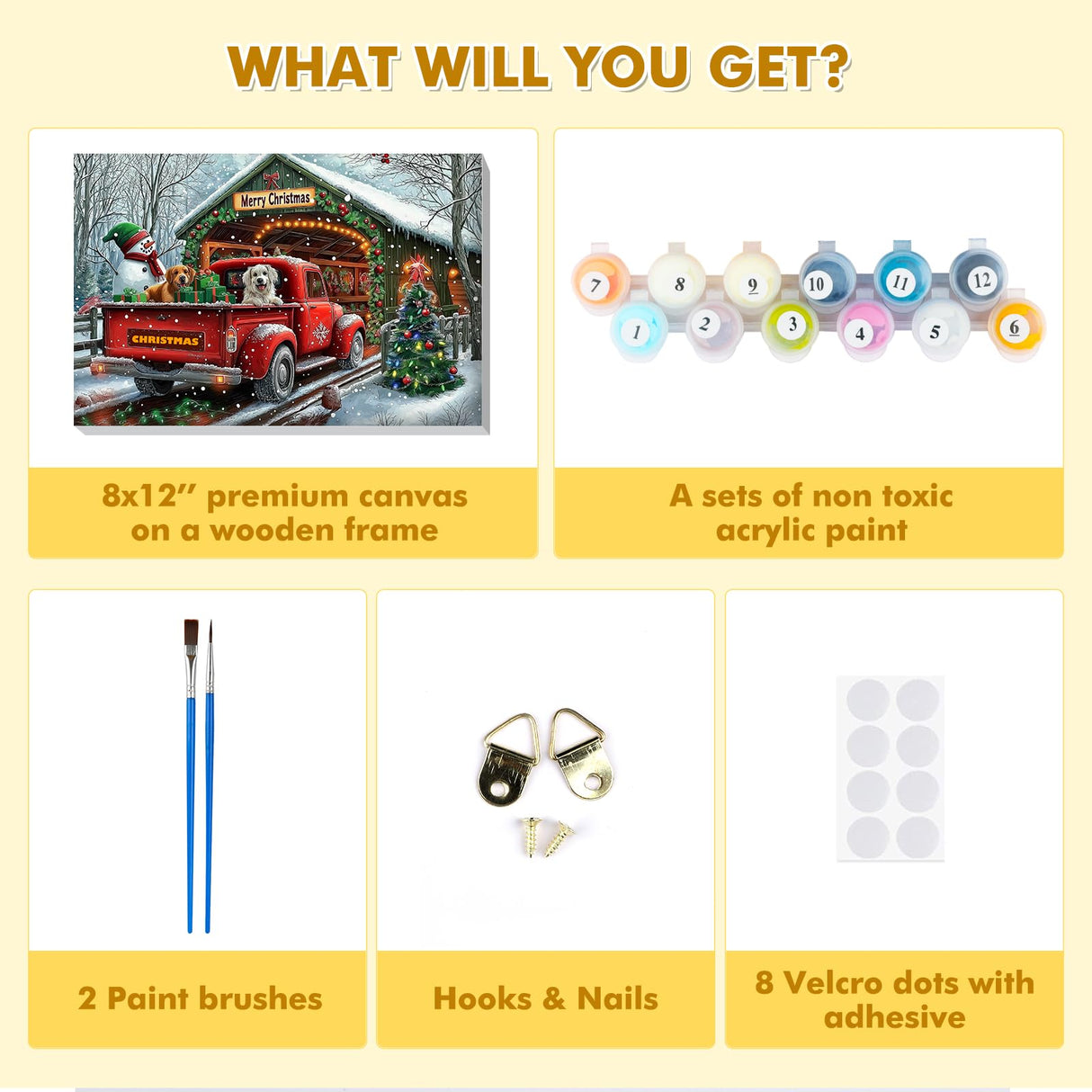 Bowetile Christmas Paint by Numbers for Adults Beginners Framed, Truck Adults' Paint-by-Number Kits, Adult Paint by Number Kits on Canvas, Acrylic Number Painting for Home Decor, 8x12in Bowetile