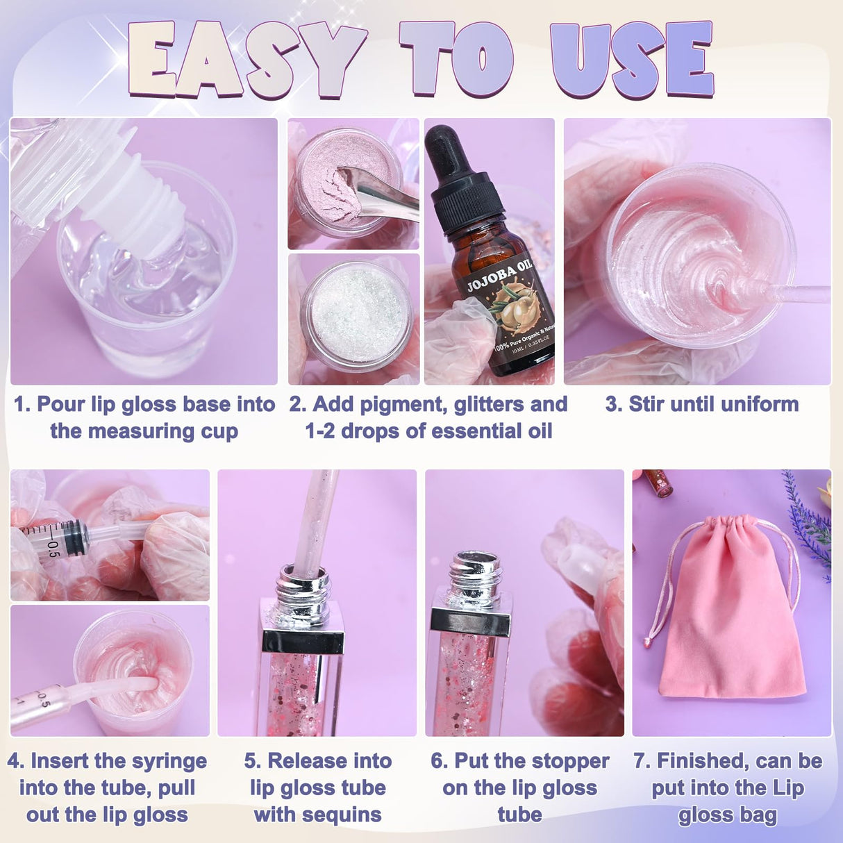 TSVATE Lip Gloss Making Kit, 58PCS DIY Lip Gloss Kit, Lipgloss Making Kit for Women, Beginner, Girls, Moisturizing Lipgloss Base Moist, Double-Ended Tubes, Jojoba Oil, Tween Girls Gift Trendy Stuff TSVATE