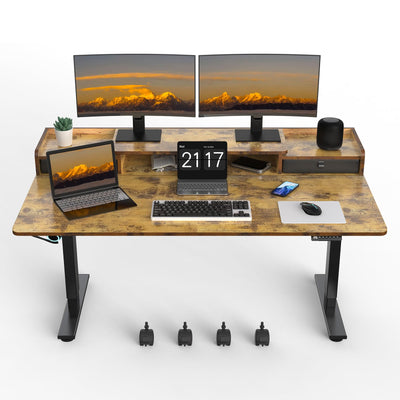 ExaDesk 63×30 Inch Electric Standing Desk with 2 Drawers, Adjustable Height Widened Stand Up Desk with Storage Shelf, Sit to Stand Ergonomic Workstation for Home Office