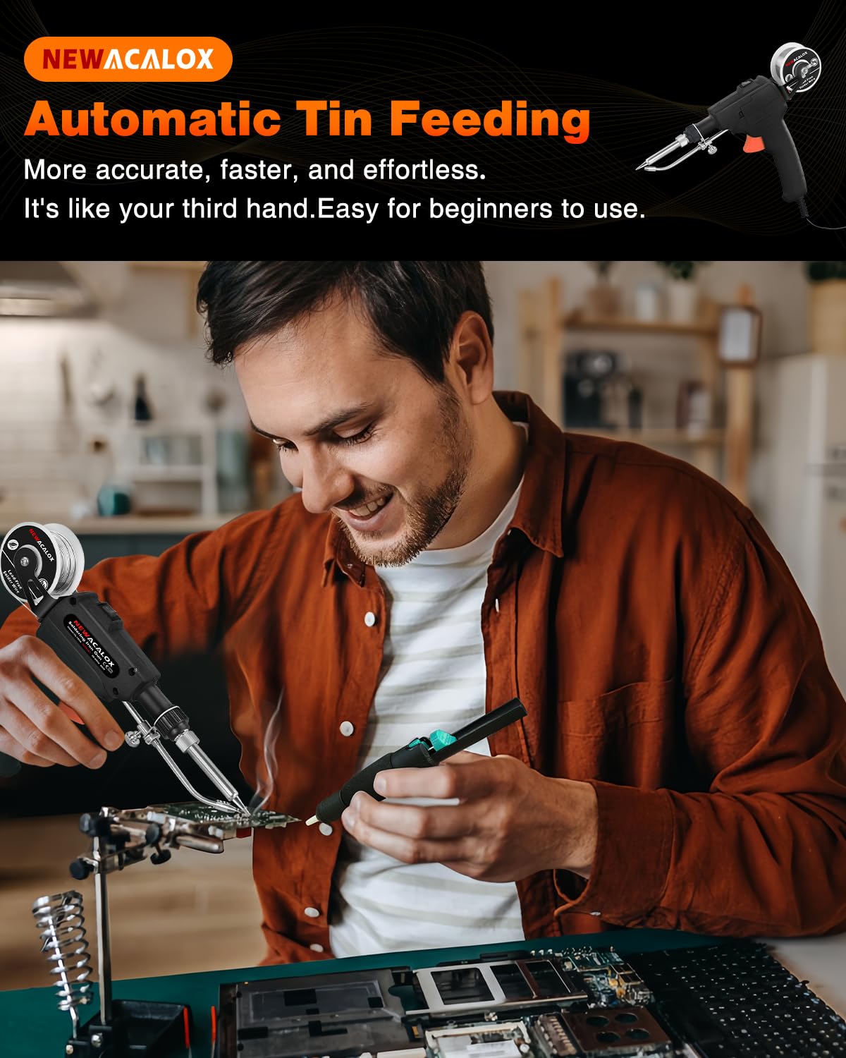 Soldering Iron Kit, NEWACALOX Soldering Gun Automatic Hand-held Solder gun Iron Kit Welding Tool, Desoldering Pump, Tweezers for Circuit Board, Home DIY, Electronic Repair NEWACALOX