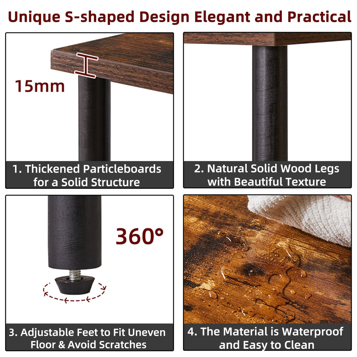 Aibiju Side Table for Bedroom, Narrow End Table Small, Mid-Century Modern Nightstand with Open Storage Shelf, Small Table Rustic Brown/Black YD-TM152H Aibiju